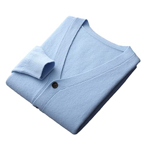 Cardigan en cachemire pour homme veste laine manches longues bleu ciel XXL
