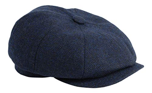 Gamble & Gunn 'Shelby' Newsboy Button Top Cap Blue Herringbone (61cm)