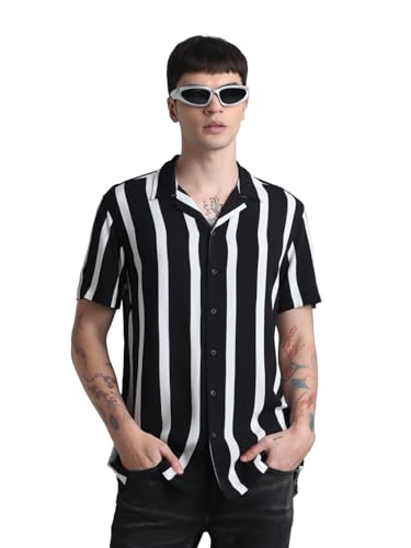 JACK & JONES JJJEFF Resort Stripe Shirt SS Relaxed 12249367 ,Schwarz ,L – Ansicht 2