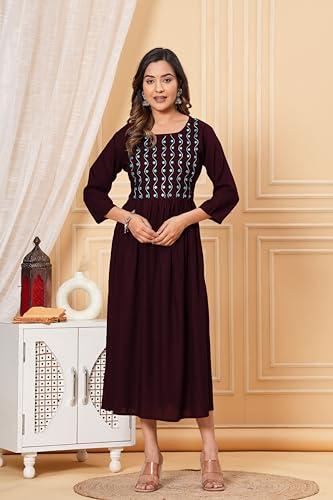 Image of Lyssa Women's Solid Rayon Embroidery Maternity with Concealed Feeding Zip | Nursing Kurta for Mothers