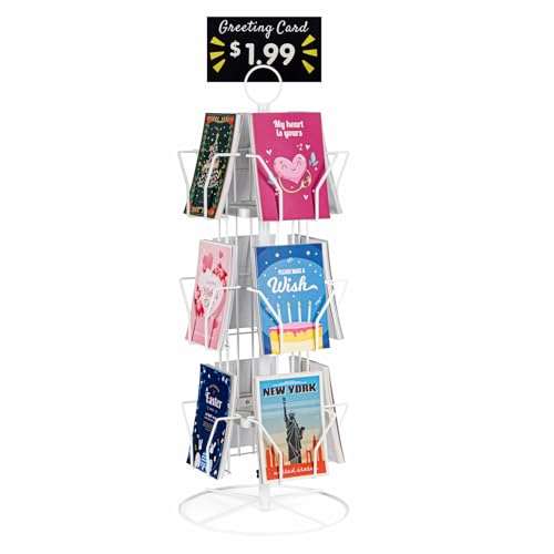 ANBOXIT Greeting Card Display Stand Rotating Rack Holder, for Postcard Sticker Retail, Metal White...