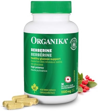 Organika Berberine - High Potency 1000mg per Day, Cholesterol and Glucose Metabolism Support, Helps Maintain Cardiovascular Health - 60vcaps