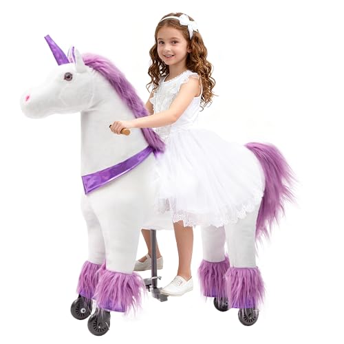 Pipleo Ride on Unicorn on Toys Unicorn Ride on for Girls 6 to Adult Ride on Unicorn Toys Unicorn Rider Mechanical Walking Action Plush Animal No Battery or Electricity Max Load 187 LBS - Purple
