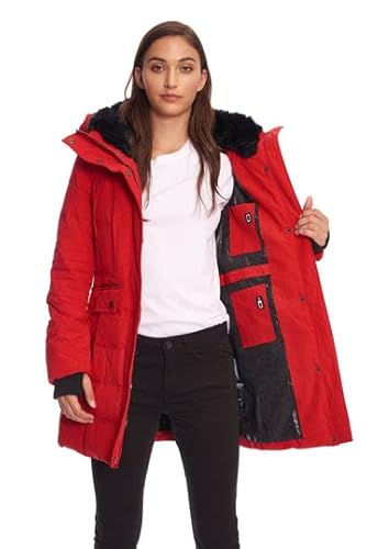 Alpine North Women's Vegan Down Mid-Length Parka Coat, Crimson, X-Large #TOP4