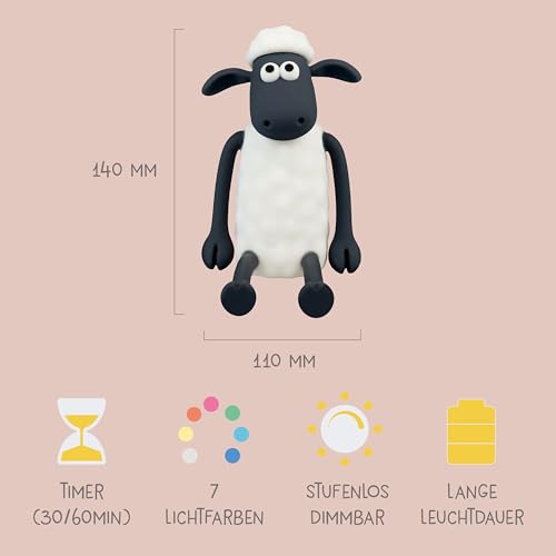 MegaLight LED Nachtlicht Kinder RGB-Farbwechsel | Nachtlicht Baby ohne verschluckbare Kleinteile | Stilllicht dimmbar mit Timer | Nachtlampe für Kinderzimmer Touch USB | Shaun das Schaf