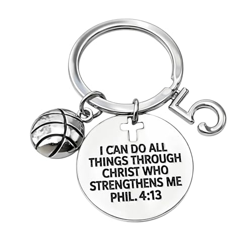 Personalized Basketball Christian Keychain with Number Charm, Philippians 4:13 Scripture Key Ring, I Can Do All Things Through Christ, Faith Gift for Basketball Players