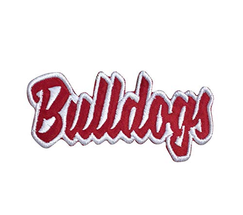 Bulldogs Mascot, Team Name, Embroidered, Iron on Patch (Red Twill/White Outline)