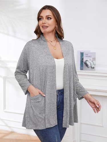 Image of BELAROI Plus Size Lightweight Cardigan Sweaters for Women Casual Open Front 3 /4 Sleeve Cover Up