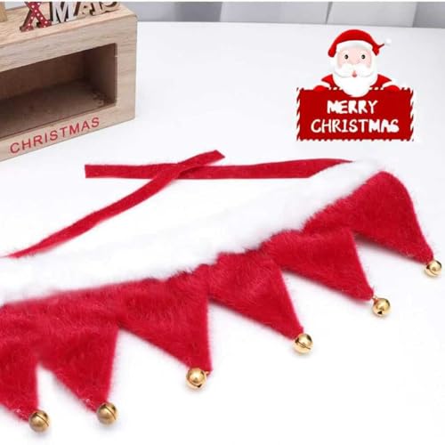 Hundehalstuch Weihnachten, Hundehalsband Weihnachten mit 6 Glöckchen, Verstellbare Katze Hunde Schal, Plüsch Haustier Kostüm Zubehör, Hund Katze Welpen Kätzchen (Rot, L)