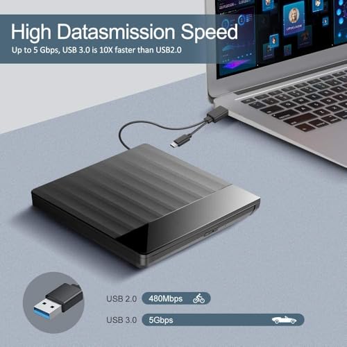 Unidad externa de CD DVD USB 3.0 y USB C portátil miniatura 5