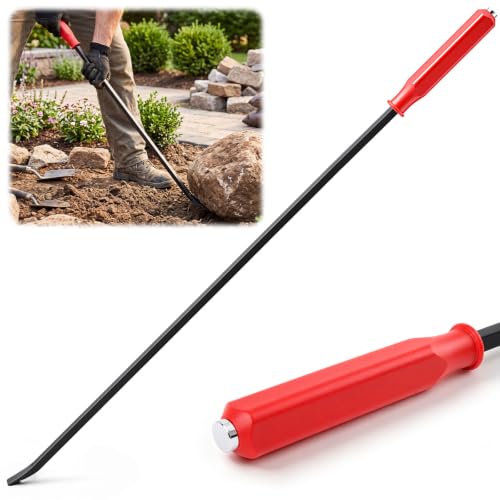 Image of 54 Inch Metal Striking Cap Pry Bar Long Heavy Duty Pry Bar with Mechanic's Handle for Positioning Aligning Prying Iron Worker Tools (Red)