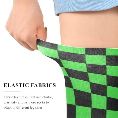Buffalo Plaid Check Black Lime Green Thigh High Socks for Women Cute Thighs High Socks for Brides cute leg warmers for Proms medias brillantes para mujer 1 pair4