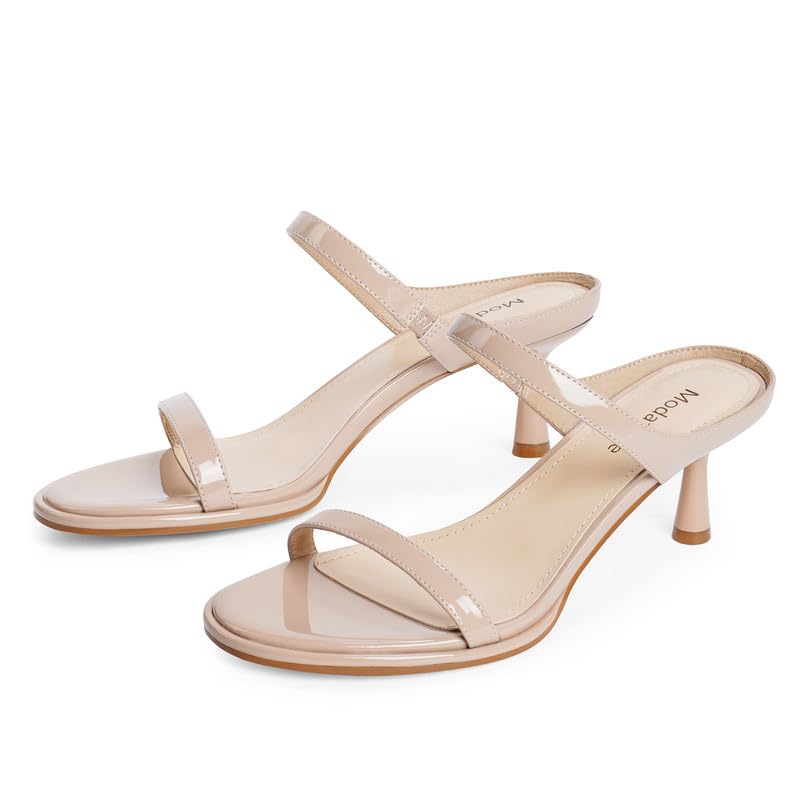 Image of Modatope Two Strap Heeled Sandals for Women Kitten Heel Rounded Toe Heels Women Slip on Open Toe Sandals