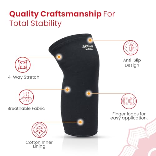 Image of AGEasy Cotton Comfort Knee Sleeve for Arthritis & Joint Pain Relief | Soft Cotton Lining, Non-Slip Grip, 4-Way Stretch Compression Support for Men & Women | Easy Wear Finger Loops, Knee Stability & Mobility Support