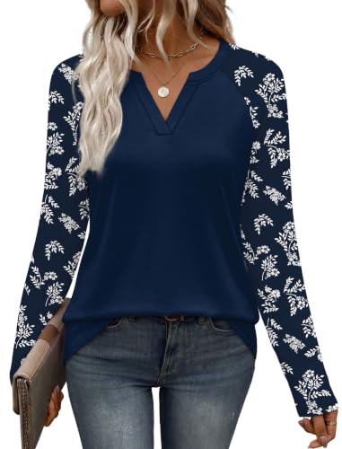 WIHOLL Long Sleeve Shirts for Women Color Block Raglan Tops Fall Fashion