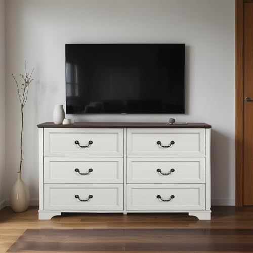 Farmhouse-Dresser-for-Bedroom-6-Drawer-Dresser-Wood-Wide-for-Bedroom-Vintage-Style-Large-Storage-Dressers-Chests-Organizer-of-6-Drawers-with-Deep-Drawers-and-Metal-Handle Farmhouse Dresser for Bedroom 6 Drawer Dresser Wood Wide for Bedroom Vintage Style Large Storage Dressers Chests Organizer of 6 Drawers with Deep Drawers and Metal Handle