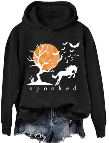 Spooked Horse Hoodie Spooky Halloween Horse Sweatshirt For Women Men Shirt Long Sleeves