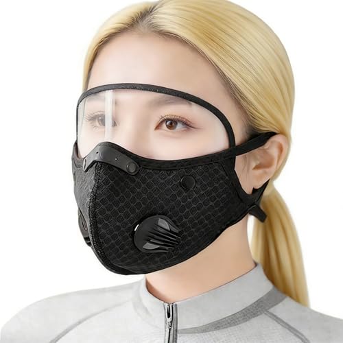 KISSOURBABY Cycling Mask with Eye Shield Reusable Mesh Cover with Breathing Valve for Wind Dust Splashes Black
