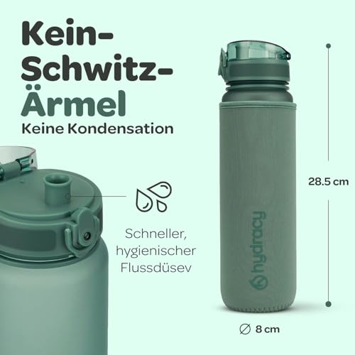 Hydracy Trinkflasche mit Fruchteinsatz - 1L Wasserflasche - BPA-freie Trinkflasche mit Zeitmarkierung Auslaufsichere Sportflasche - Kondensationsfrei für Sport und Outdoor