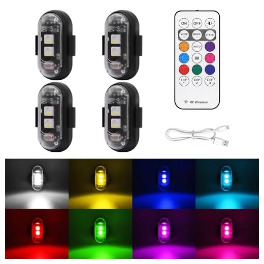 4PCS Wireless LED Strobe Lights with Remote Control, 8 Colors USB Charing Waterproof Anti-Collision Led Emergency Warning Lights for Car Motorcycle Drone Aircraft Bike
