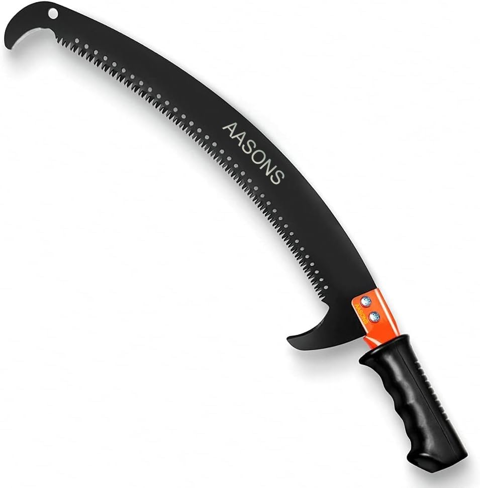 AASONS Pruning Saw With Pole Fixing Slot | Curved Blade Hand Saw | Professional Tree Saw With Hook Rust Resistance Sharp Teeth Blades | With Rubber Grip Handle Long Reach Tree Branch Cutter 23inch - Image 2 thumbnail