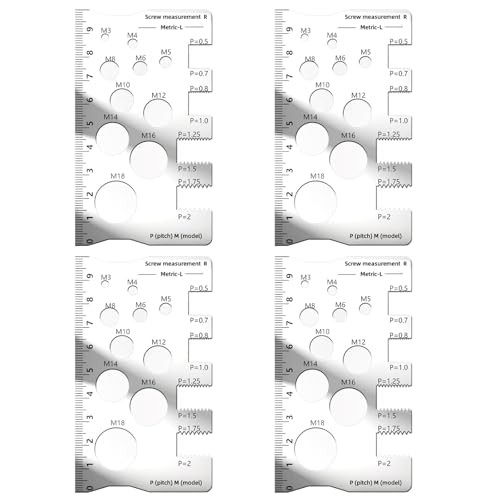 4 Pieces Stainless Steel Thread Gauge | Nut and Bolt Thread Checker | Screw Size Gauge | Multifunctional Measuring Tool for Home and Industry