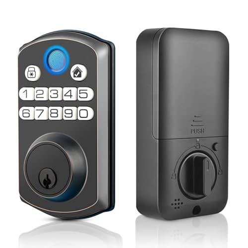 Locsmart Fingerprint Door Lock, Keyless Entry Door Lock, Electronic Keypad Deadbolt, Biometric Smart Locks for Front Door, Auto Lock, Anti-Peeking Password, Easy Install, (Bronze)