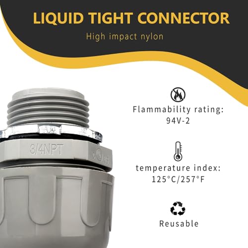 HDHAODA Conduit Connectors, 3/4 Inch Liquid Tight Connector NPT Non-Metallic for PVC Electrical Flexible Conduit Fittings, 180 Degree Straight, UL Listed for Home Outdoor Tubes Tools, Grey (150-Pack) by HDHAODA - Image 2