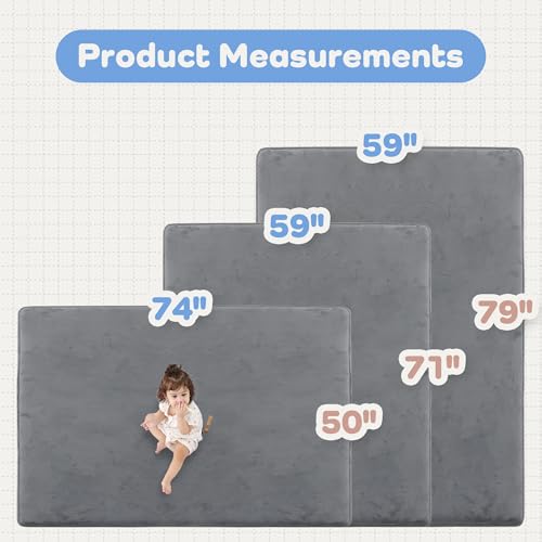 1.3" Thick Baby Floor Play Mat 59x79, Basic Padded Foam Mat for Tummy Time Crawling, Non Slip Cushioned for Babies Toddlers Infants Kids (Dark Grey)