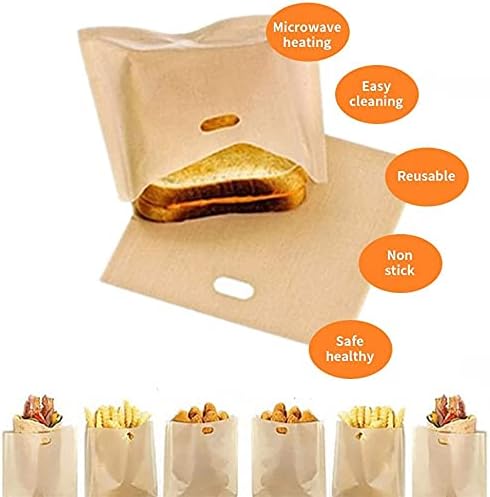Toaster Bags Reusable Non-Stick Pockets Sandwich Toaster Bags, Toastie Bags Washable Heat Resistant,BPA Free , Quality Teflon Toaster Bags for Grilled Cheese,Pizza,Sandwich (6 Pcs)