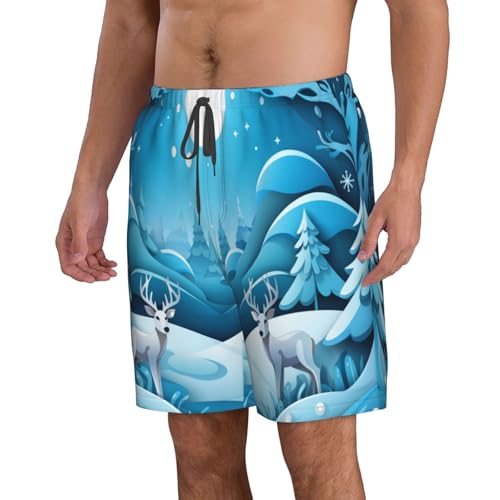 Winter Forest Men's Beach Pants-Quick-Dry & Comfortable Mens Beach Shorts for Men, Perfect for Surfing and Everyday Wear White2