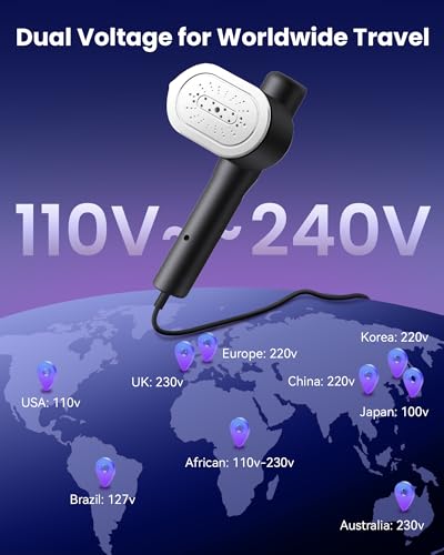 Image of Travel Steamer for Clothes, 110-240V Dual Voltage Portable Steamer | 1200W Fast Heat in 15s, 140ml Tank, 5 Fabric Settings, 2 in 1 Handheld Garment Steamer & Iron for Business, Global and Europe