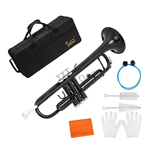 GLARRY Standard Trumpet Brass Bb Trumpet for Students and beginners w/Hard Case, Gloves, 7C Mouthpiece and Trumpet Cleaning Kit (Black)