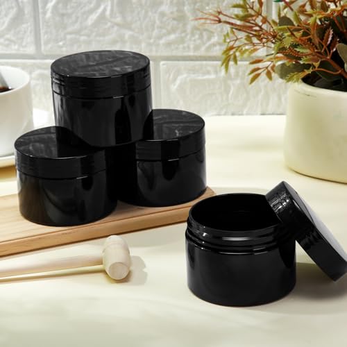 Image of Patelai 4 Pcs Plastic Jars Wide Mouth with Lids,4 Ounce,Pure Black