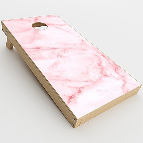 Skin Decal Vinyl Wrap for Cornhole Game Board Bag Toss (2xpcs.) Skins Stickers Cover/Rose Pink Marble Pattern