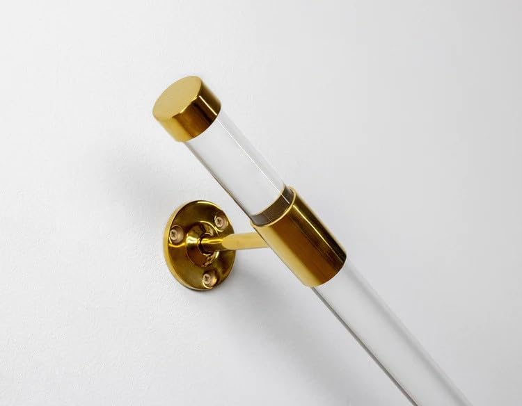 Suyak Handrails for Stairs, Parapet Balcony - Havy Duty Indoor or Outdoor Handrail Made with Lucite Stair Rods for Wall with Stylish WallMount - Gold - 160 CM
