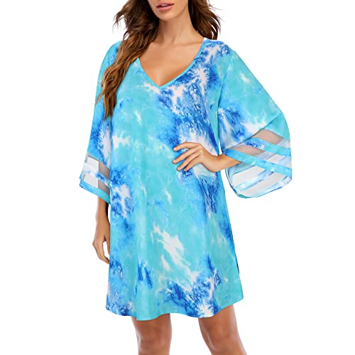 Women? Bathing Suit Cover Ups For Swimwear Plus Size Swimsuit Coverups For Women Sarong V-Neck Swim Cover Up Beach Cover Up Shirt Summer Casual Loose Sun Cover Dresses Blue-Green Tie-Dye Medium #TOP28
