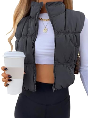 Image of SySea Women's Crop Puffer Vest Winter Zip Up Lightweight Sleeveless Warm Outerwear Padded Coat