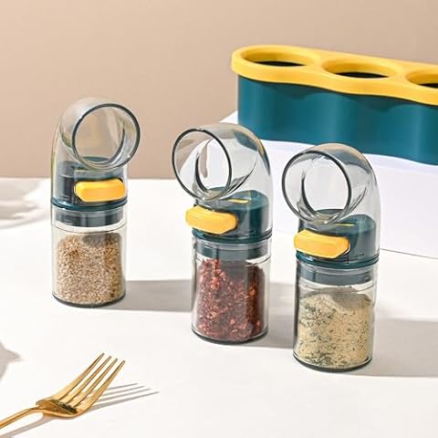 Salt or Pepper Shaker with Adjustable Pouring Hole - HIPS Plastic Seasoning Controlled Volume Dispenser - Suitable for Pink Himalayan Salt, Table Salt, Black Pepper and White Pepper (3 Pcs) Cover