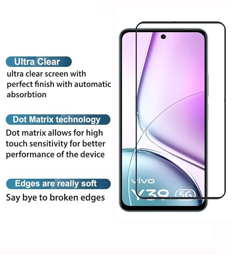 Image of Tempered Glass Screen Protector For Compatible with Vivo T4X and Compatible with Vivo Y39 Black Cellphone With Edge To Edge Coverage And Easy Installation Kit
