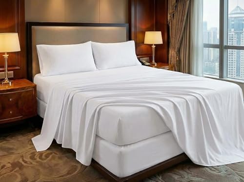 Image of Extra Deep Pocket King Size Sheets Set - 4 Piece Ultra Soft Microfiber Bedding Set, Hotel Luxury Queen Size fitted Sheet with Double Side Pocket - Wrinkle Free, Fade, Breathable (White, King)