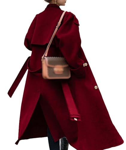 SOMTHRON Women's Winter Trench Coat Wool Blend Double Breasted Notched Lapel Long Sleeve Jacket Pea Coat Overcoat2