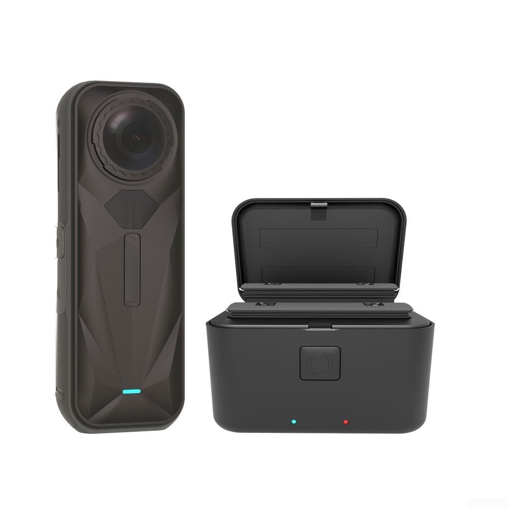 Whychstore Chargeur de batterie rapide pour Insta360 X5, station de stockage de charge de batterie portable à double canal, concentrateur de chargeur X5, avec câble de charge de type C