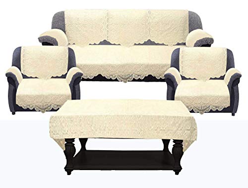 Kuber Industries Square Design Cotton 5 Seater Sofa Cover Set wit...