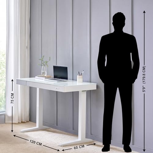 Image of Home Centre | Trooper Tempered Glass Top Smart Study Desk | Study Table for Home Office | Metal | White | 1 Year Warranty