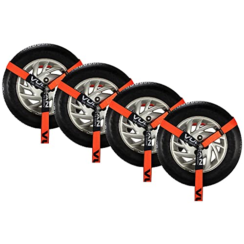 Limited Stock VULCAN Wheel Dolly Tire Harness with Universal O-Ring - 2 Inch x 96 Inch, 4 Pack - PROSeries - 3,300 Pound Safe Working Load - Straps Only, Ratchets Sold Separately