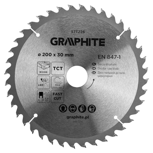 GRAPHITE Widia Lame de Scie Circulaire - Lame de Scie en Carbure pour Bois, Panneau de Particules, MDF, Contreplaqué et Aluminium - Coupes Précises, Y Compris, Anneaux de Réduction, Propre et Rapide
