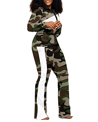 Adogirl Womens Two Piece Outfits Zipper Up Pattern Print Long Sleeve Jogging Weat Suits Matching Jogger Long Pants Set2