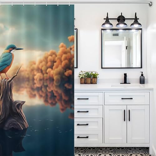 Rideau de douche oiseau en tissu polyester imperméable 152x183cm pour baignoire