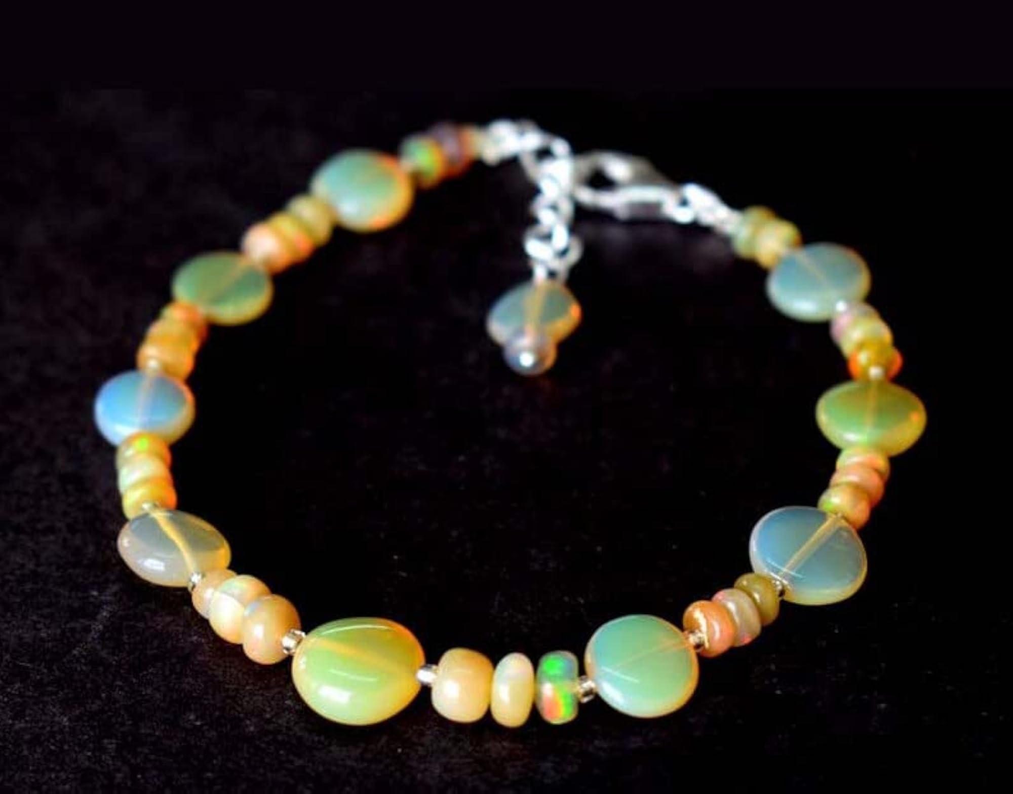 Natural Ethiopian Opal Gemstone Bead Bracelet, Adjustable